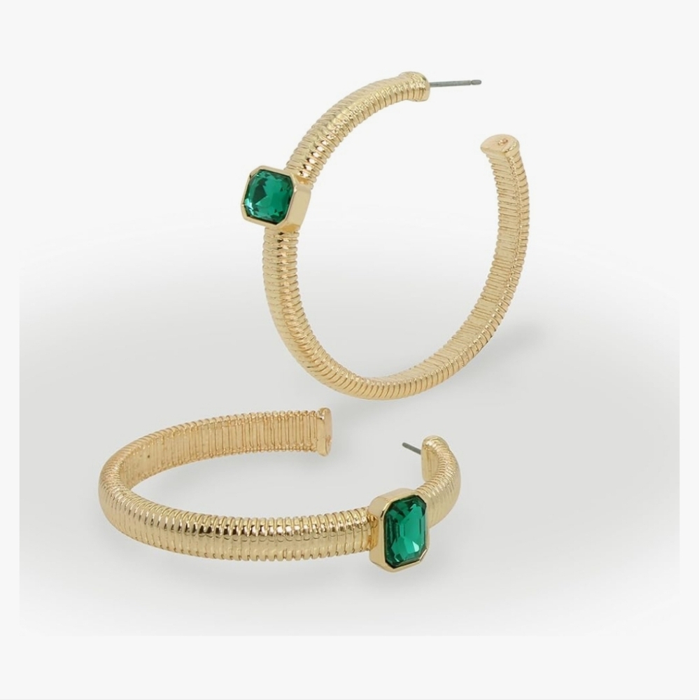Steve Madden Womens Stone Gem Omega Hoop Earrings‎ new